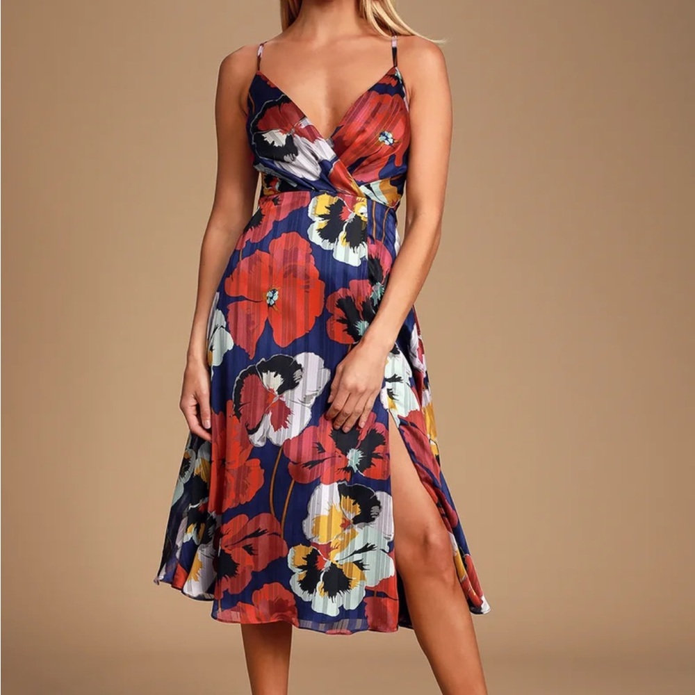 All About Love Royal Blue Floral Print Midi Dress- XS
